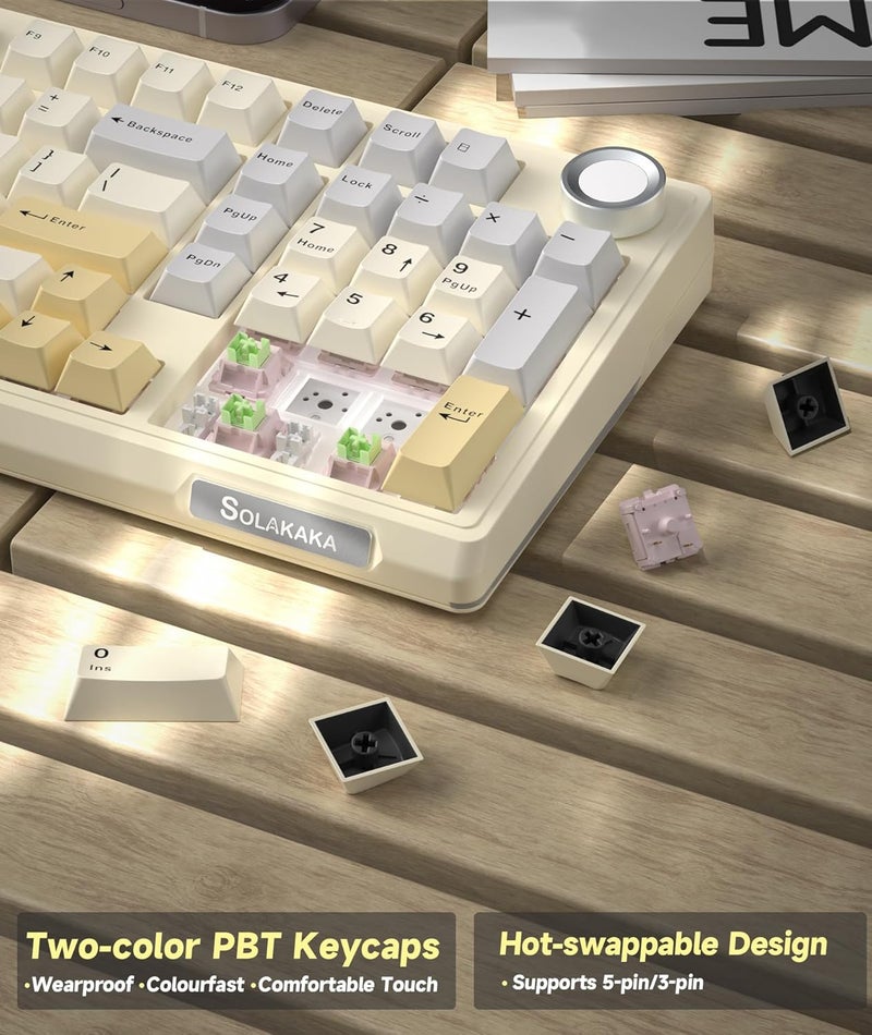SOLAKAKA KI99 Pro 96% Wireless Gaming Keyboard, RGB Creamy Keyboardw with Knob, Hot-Swappable Pre-Lubed Switches, Gasket Structure Mechanical Keyboards (Beige-White, Non-Silent Version) - Image 4